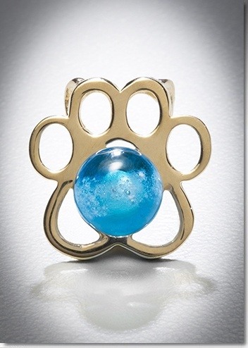 Aquamarine Paw Yellow Gold Cremation Pendant